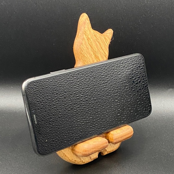 Handmade Oak Wood Cat Phone Holder Made in USA Come with Linen Bag - Picture 7 of 8